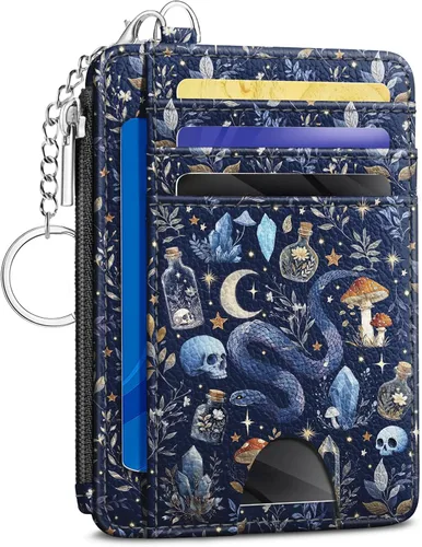 Miniatura 26 de Kelvoris Tarjetero pequeño para mujer, cartera delgada con bloqueo RFID, llavero con bolsillo para monedas con cremallera, bolsillo frontal