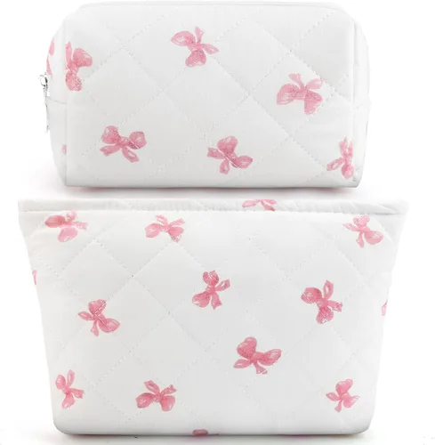 Miniatura 7 de 2 bolsas de maquillaje acolchadas de algodón para viaje, bolsa grande y pequeña para mujeres, bolsas de maquillaje de coqueta floral, bonita bolsa