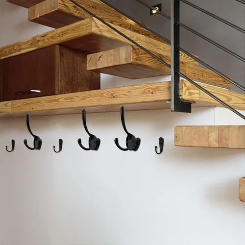 Miniatura 3 de ZAYBOD Paquete de 10 Ganchos Negros de Servicio Pesado Montados en la Pared con 30 Tornillos - Vestíbulo, Mochila, Bata, Ganchos para Sombreros