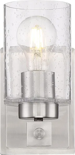 Miniatura 3 de Nuvo 60/6961 - Acabado de madera de níquel cepillado y nuez moscada con vidrio transparente sembrado, 1 luz