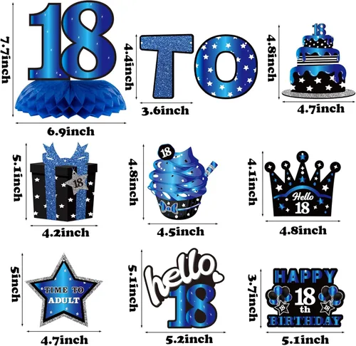 Miniatura 2 de WATINC Decoración de feliz cumpleaños 18 – 26 piezas de decoración de fiesta de cumpleaños de 18 años para niños, niñas y él, cartel azul y negro