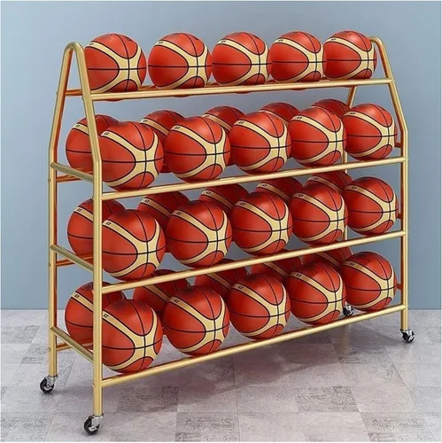 Miniatura 9 de Bastidores de pelotas para garaje, estante de baloncesto con ruedas para deportes al aire libre, aro de baloncesto de 4 niveles, 35 bolas