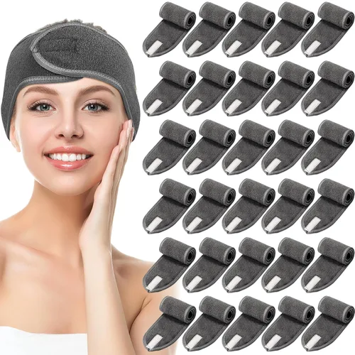 Miniatura 8 de Hoteam Paquete de 30 diademas de spa, esteticista facial para mujeres, ajustable, maquillaje, deportes, ducha, toalla elástica con cinta (negro)