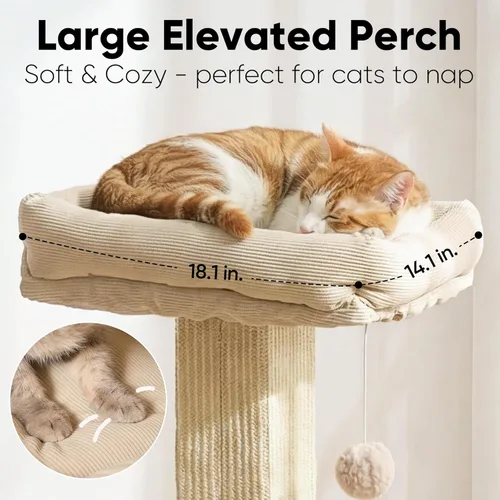 Miniatura 5 de FUKUMARU Poste rascador para gatos, estilo moderno, postes altos para rascar con percha para gatos y adultos, torre rascador grande para gatos