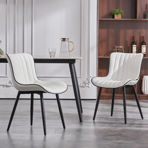 Miniatura 14 de Rowill Juego de 2 sillas de comedor modernas de piel sintética con marco de metal grueso, tapicería resistente a los arañazos, asiento ampliado
