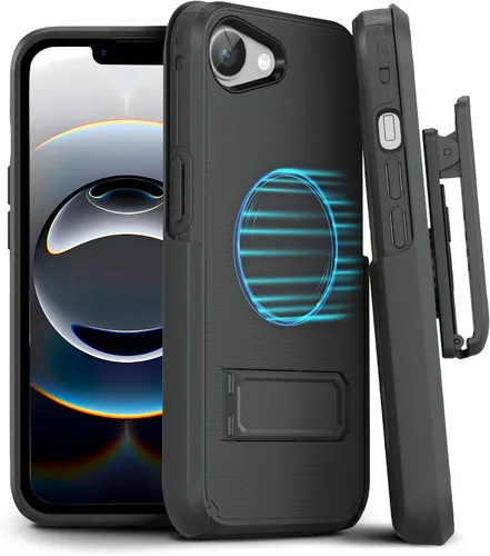 Miniatura 11 de MOTIVE Funda para iPhone 15 con clip para cinturón, magnética compatible con MagSafe, combo de funda de carcasa a prueba de golpes, funda para Negro