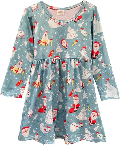Miniatura 7 de Vestido de Navidad para niña pequeña, muñeco de nieve, árboles de Navidad, camión, a cuadros, reno, Papá Noel, vestido de invierno hasta la rodilla