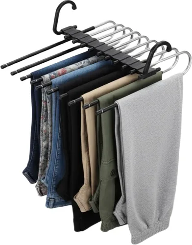 Miniatura 5 de Paquete de 2 perchas plegables de 9 capas para pantalones que ahorran espacio, percha multifuncional para pantalones, percha con agujero para colgar
