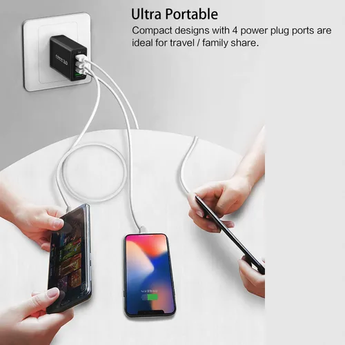 Miniatura 7 de Cargador de pared 3.0 de carga rápida, bloque de cargador USB de 4 puertos, adaptador de corriente iSeekerKit Multi USB, enchufe de caja de carga