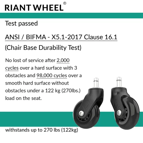 Miniatura 7 de Riantwheel - Ruedas de goma de repuesto para sillas de oficina, para suelos de madera dura y alfombras, juego de 5, ruedas para silla de oficina