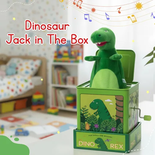 Miniatura 2 de Jack Rabbit Creations Dinosaurio Jack in the Box, lata musical, pop-up de felpa, reproduce Twinkle Twinkle Little Star, causa y efecto, regalo