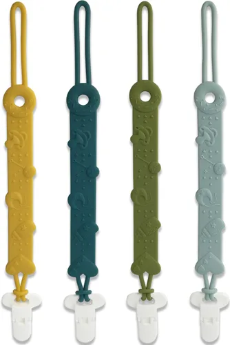 Clip MOBU - Paquete de 4 clips de silicona para chupete para bebé, niño, niña, recién nacido, artículos esenciales de una pieza, soporte universal