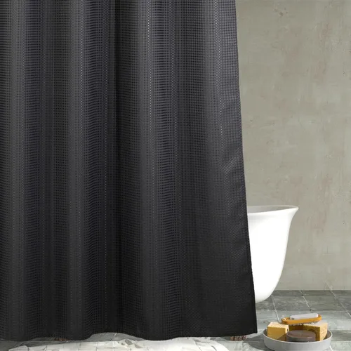 Miniatura 23 de Cortina de ducha negra con tejido de gofre: cortinas de ducha de tela texturizada resistente para baño, repelente al agua, 256 GSM, cortina de baño