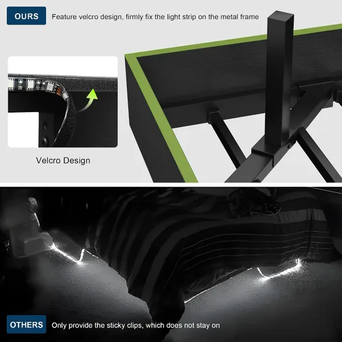 Miniatura 6 de Feonase Base de cama flotante tamaño Queen con luces LED y estación de carga, base de cama de madera tamaño Queen con cabecero de almacenamiento