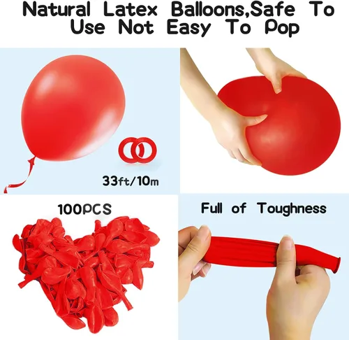 Miniatura 3 de EMART 100 globos rojos de 12 pulgadas con cinta, de látex de calidad de helio para cumpleaños, boda, baby shower, graduación, decoración de Navidad