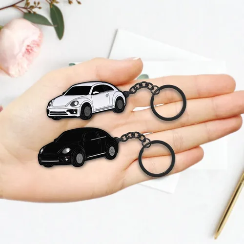 Miniatura 3 de Llavero para Volkswagen New Beetle,Para Volkswagen New Beetle Accesorios 2005-2022,Llavero de metal Blanco
