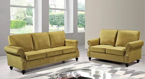 Miniatura 11 de Container Furniture Direct Lotus - Sofá biplaza tapizado de terciopelo moderno de mediados de siglo, con brazos enrollados, color beige