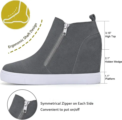 Miniatura 2 de Athlefit - Zapatos deportivos de cuña de plataforma para mujer, con tacón oculto, botines de cuña oculta