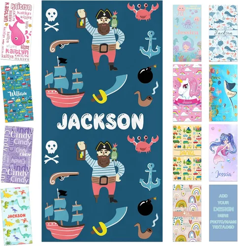 Toalla de playa personalizada para niños, toallas de playa personalizadas de poliéster de secado rápido con nombres para niñas y niños, 30 x 60