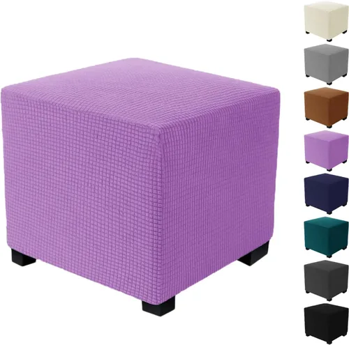 Miniatura 14 de Funda otomana a cuadros, funda elástica para reposapiés, funda otomana de almacenamiento cuadrada, lavable a máquina, plegable, protector de muebles