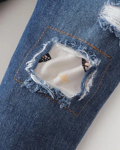 Miniatura 7 de XUANHAO Ropa de bebé niña de 12, 18 y 24 meses, trajes para niñas pequeñas, ropa de mezclilla con volantes, pantalones de mezclilla rasgados