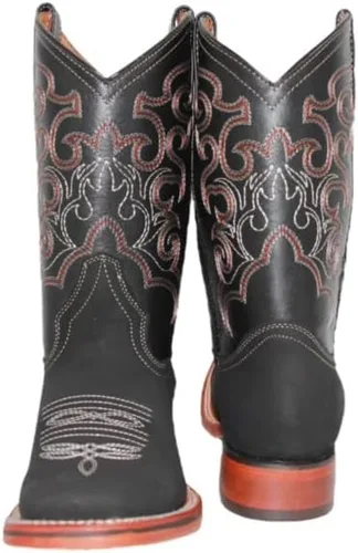 Miniatura 2 de Botas vaqueras de cuero genuino con punta cuadrada para hombre