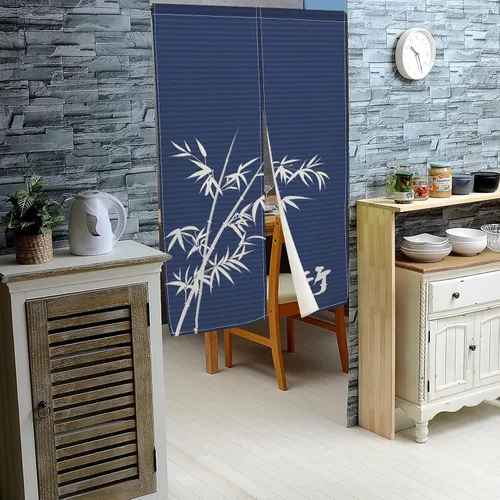 Miniatura 3 de Cortina de Puerta de Pintura Tradicional China, Bambú Azul, Noren Japonés Partición de Dormitorio Divisor de Cocina Decoración de Puerta de Baño