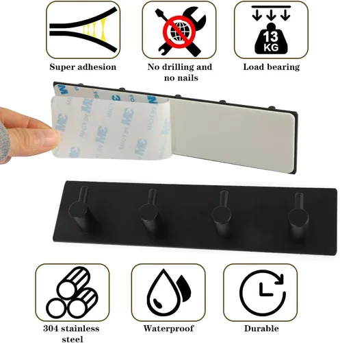 Miniatura 7 de Picowe Soporte para llaves decorativo de pared, ganchos adhesivos de acero inoxidable, organizador de llaves para pared, gancho para toallas