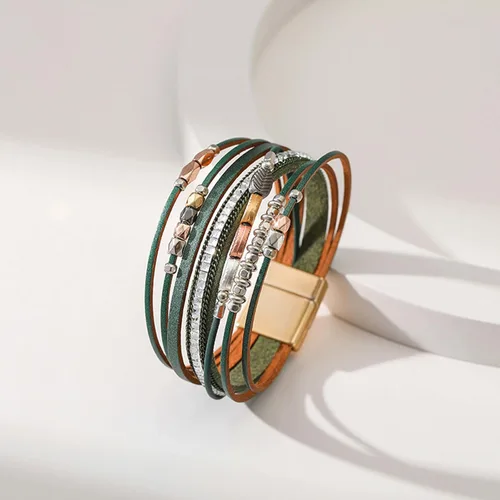 Miniatura 5 de Long tiantian Pulseras de cuero para mujer, de moda, bohemias, con dije de círculo, apiladas, pulseras de varias capas, joyería, regalos de Navidad