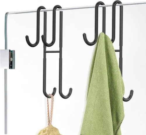 Cerbonny Ganchos para puerta de ducha, paquete de 2 ganchos dobles para toallas de baño, puerta de ducha de vidrio sin marco, colgador de baño de