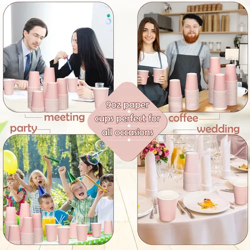 Miniatura 7 de Lallisa 200 vasos de papel desechables de 9 onzas para café, para té, bebidas, bebidas calientes, bebidas frías, revelación de género, Día
