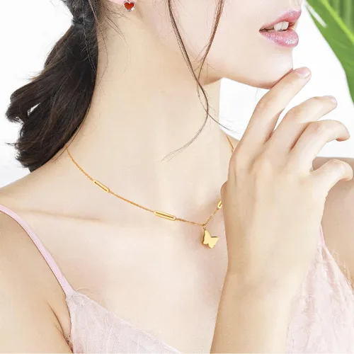 Miniatura 2 de ZHUWE Delicado collar con colgante de mariposa de acero inoxidable de doble capa para mujeres y niñas, regalo de joyería