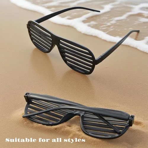 Miniatura 4 de Paquete de 4 lentes negros y neón para obturador, gafas retro ranuradas, divertidas gafas de los años 80 y 90, recuerdos de fiesta, cumpleaños
