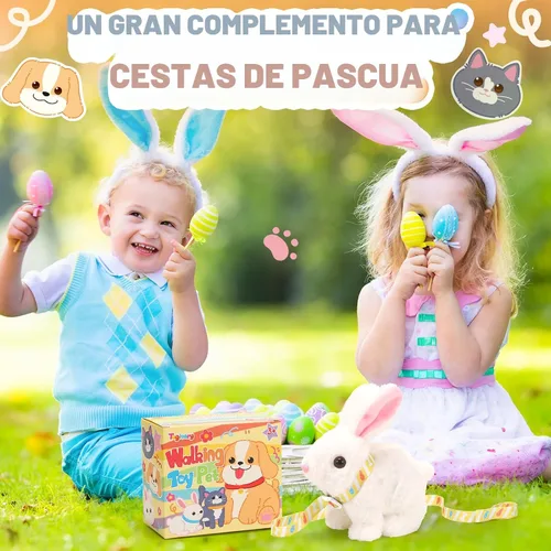 Miniatura 6 de Tagitary Juguetes de peluche electrónicos con sonidos, orejas que se mueven, boca y nariz que se contraen, juguete interactivo de conejo para niños