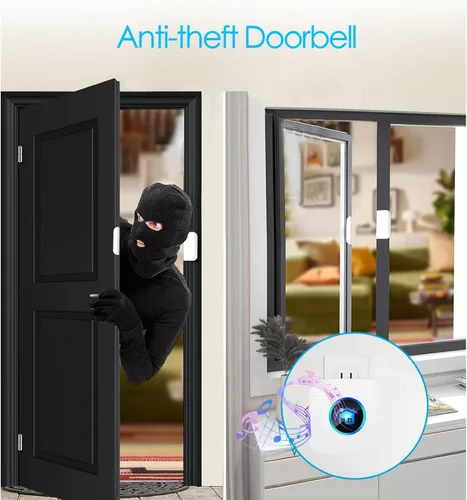 Miniatura 5 de Timbre de puerta inalámbrico, timbre inalámbrico para tienda con indicadores LED, impermeable, alarmas de puerta cuando se abre con rango de 986