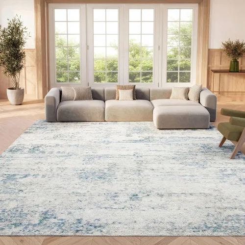 Miniatura 22 de SAFAVIEH Amelia Collection ALA700A - Alfombra decorativa de 2'2" x 4', diseño moderno abstracto, color marfil y azul, no desprende pelusa y de fácil