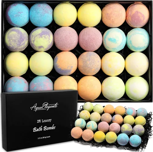 Bombas de baño de lujo para mujeres - Juego de regalo de 24 bombas de baño con aceites esenciales orgánicos - Jabón natural vegano para burbujas