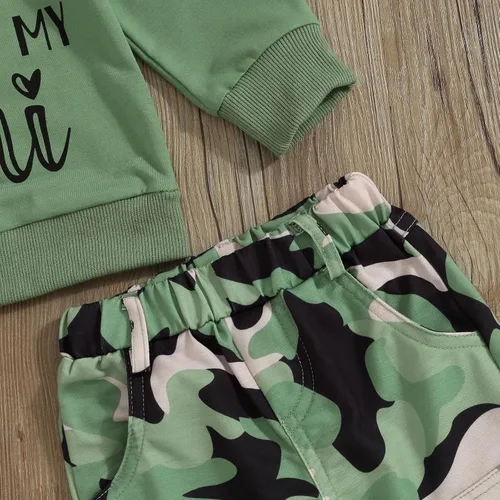 Miniatura 104 de Mandizy Conjunto de ropa de otoño para bebé niña pequeña, sudadera de manga larga con estampado de letras bendecidas, pantalones de camuflaje