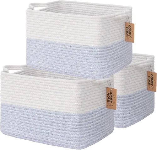 Miniatura 34 de COMFY-HOMI Cestas de almacenamiento de 11.5 x 7.5 x 4.7 pulgadas para organizar, cesta tejida de cuerda de algodón, caja de almacenamiento