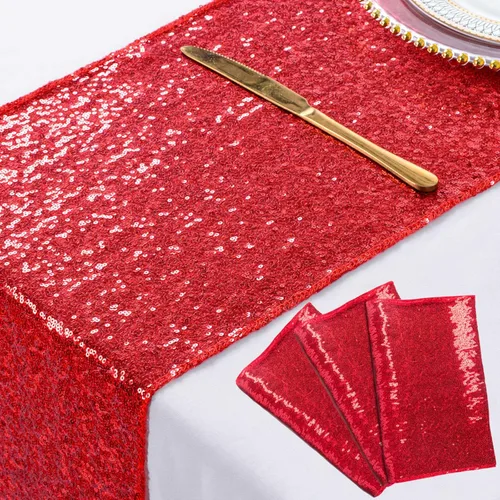 Miniatura 12 de ShiDianYi Camino de mesa de lentejuelas rojas de 14 x 108 pulgadas, paño con purpurina para fiestas, bodas, eventos, decoración de cubierta