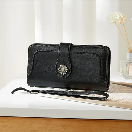 Miniatura 7 de BROMEN Billeteras de cuero para mujer cartera grande de mano para teléfono 2-negro Vintage