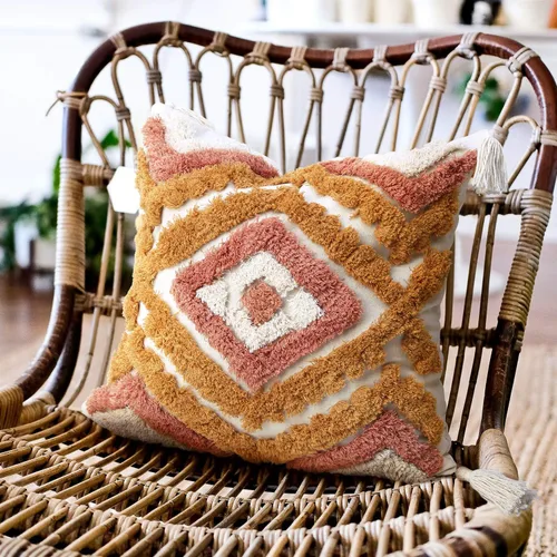Merrycolor Fundas de Almohada Decorativas Bohemias 18x18 pulgadas con Borlas, Fundas de Almohada Decorativas Tejidas con Mechones Estilo Bohemio