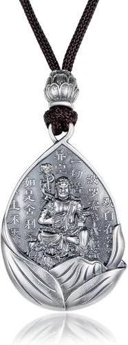AnuClub Collar con colgante de escultura de Buda Guanyin de plata de ley S999, amuleto de la suerte, joyería de San Patrono del zodiaco chino para