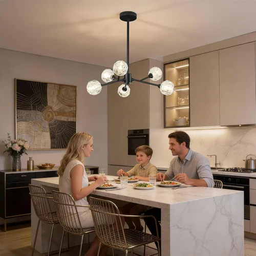 Miniatura 3 de Weesalife Sputnik - Candelabros para comedor sobre mesa, modernos candelabros de cristal, 6 luces negras para sala de estar, dormitorio, isla