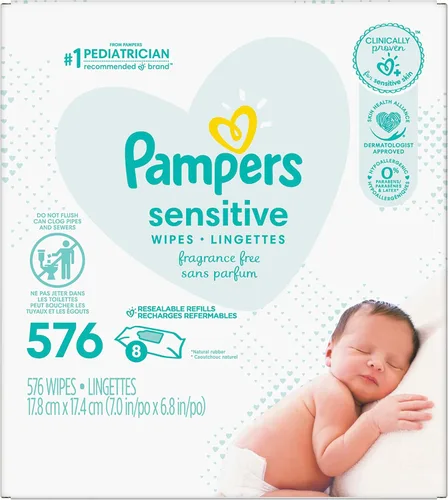Miniatura 22 de Pampers Toallitas para bebés sensibles, a base de agua, hipoalergénicas y sin perfume, 504 en total (6 paquetes abatibles)