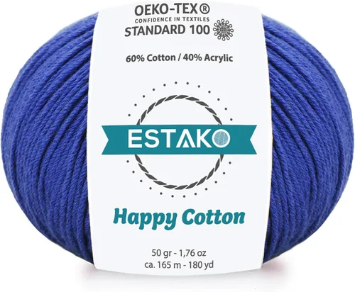 Miniatura 22 de Estako Happy Cotton, 1,76 oz (50 g) / 180 yardas (165 m) de lana 60 % algodón y 40 % acrílico, suave, fina/deportiva (2) para crochet y tejer