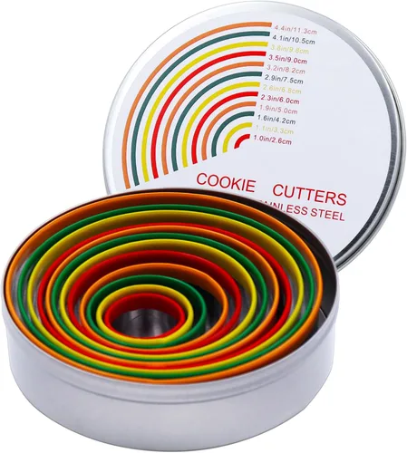 Alimat PluS Juego de 12 cortadores redondos de galletas para galletas, paquete de 12 cortadores de repostería en tamaños graduados para donas, masa,