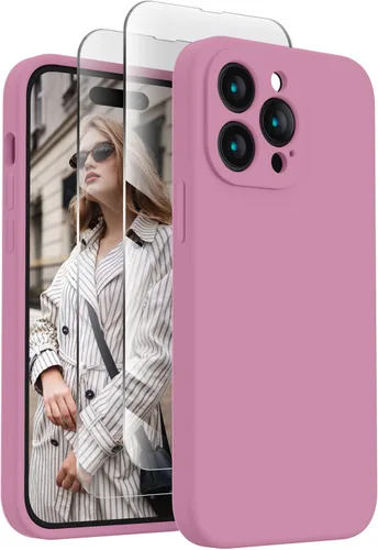 FireNova Funda diseñada para iPhone 14 Pro Max, funda de silicona mejorada [protección de cámara] con [2 protectores de pantalla], forro interior de