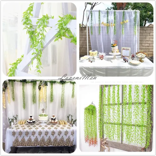 Miniatura 5 de Paquete de 10 enredaderas artificiales, hiedra colgante, sauce, hojas verdes, plantas de plástico, guirnalda sintética resistente a los rayos UV