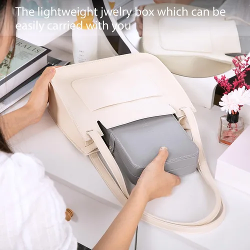 Miniatura 7 de KCY Joyero para mujeres y niñas, estuche organizador de joyas de viaje pequeño, de piel sintética, portátil, cajas de almacenamiento para anillos